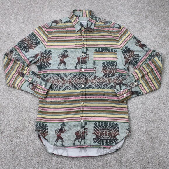 VTG Gitman Santiago Shirt Mens Small Green/Pink/Yellow Southwestern S/S Button - Picture 2 of 12
